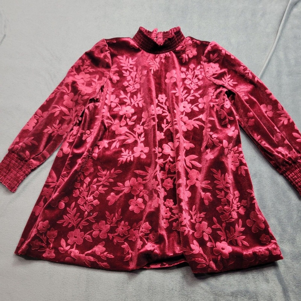 Matilda Jane Girls Velvet Floral Long Sleeve Dress Size 2 Burgundy